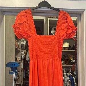 Vibrant Orange Puff Sleeve Dress